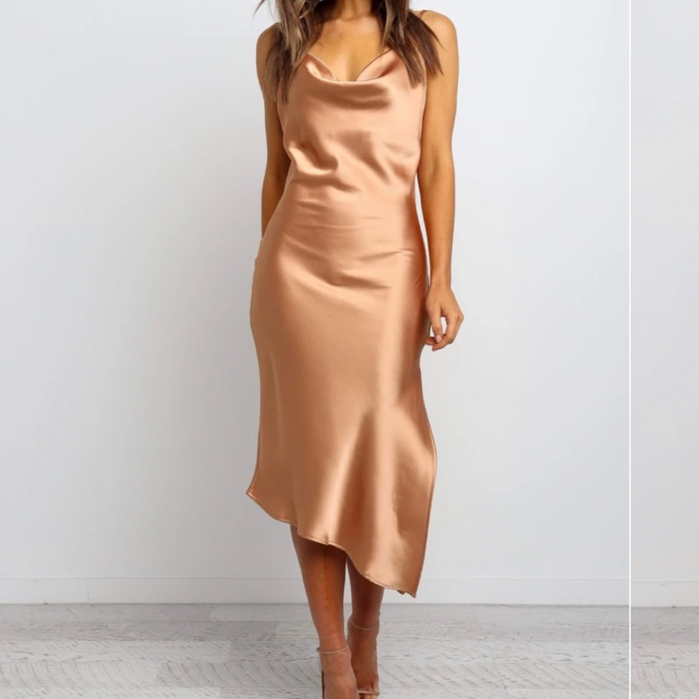 Gold Cowl Neck Satin Cypress Dress Petal & Pup